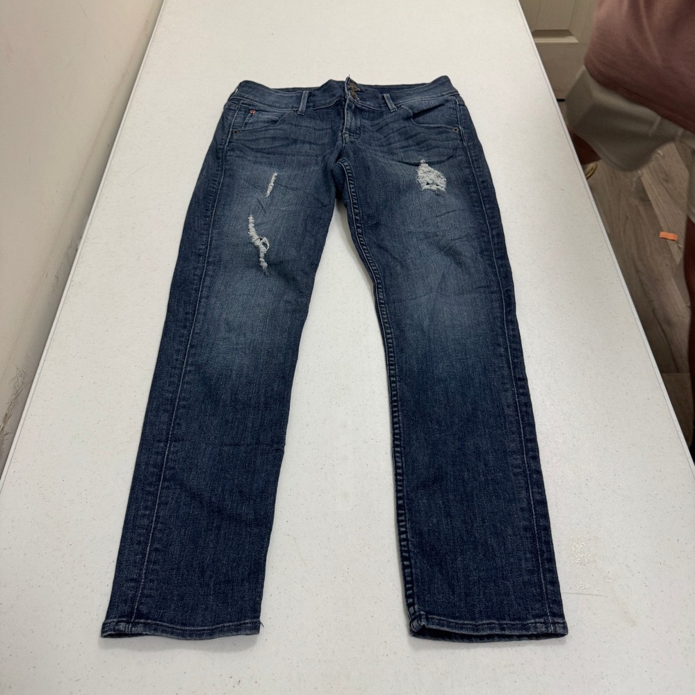 Hudson Collin Skinny Ankle Jeans 28 Dark Wash Distressed Flap Pocket Mid Rise